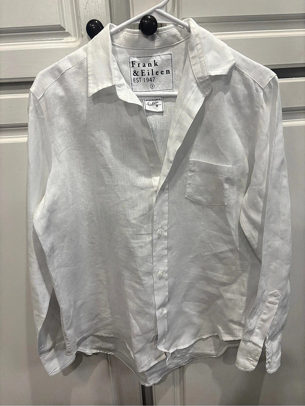 Frank & Eileen White Linen Button Down Shirt Small 100% Linen